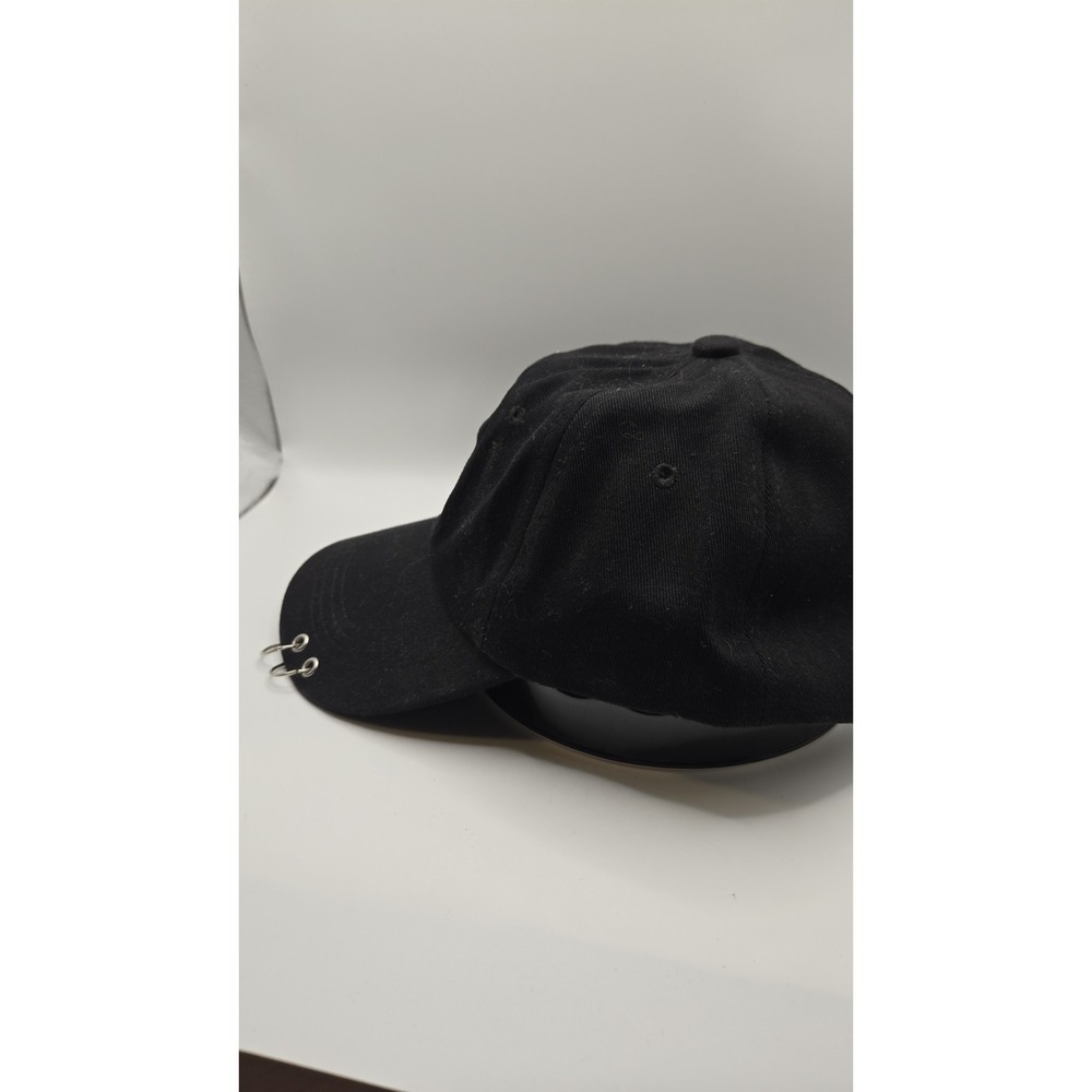 Black Punk Goth Grunge Hat Pierced Brim Rings Alt Emo Skate Adjust Cap Unisex - Picture 2 of 7